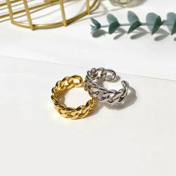 925 Sterling Silver Minimalist Thick Chain Ring - Picture 8 of 12